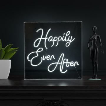 Happily Ever After Square Contemporary Glam Acrylic Box USB Operated LED Neon Light - JONATHAN Y